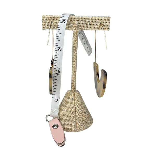 Leopard Tortoise Shell Print Half Hoop Earrings With Gold Tone Metal - Picture 3 of 7